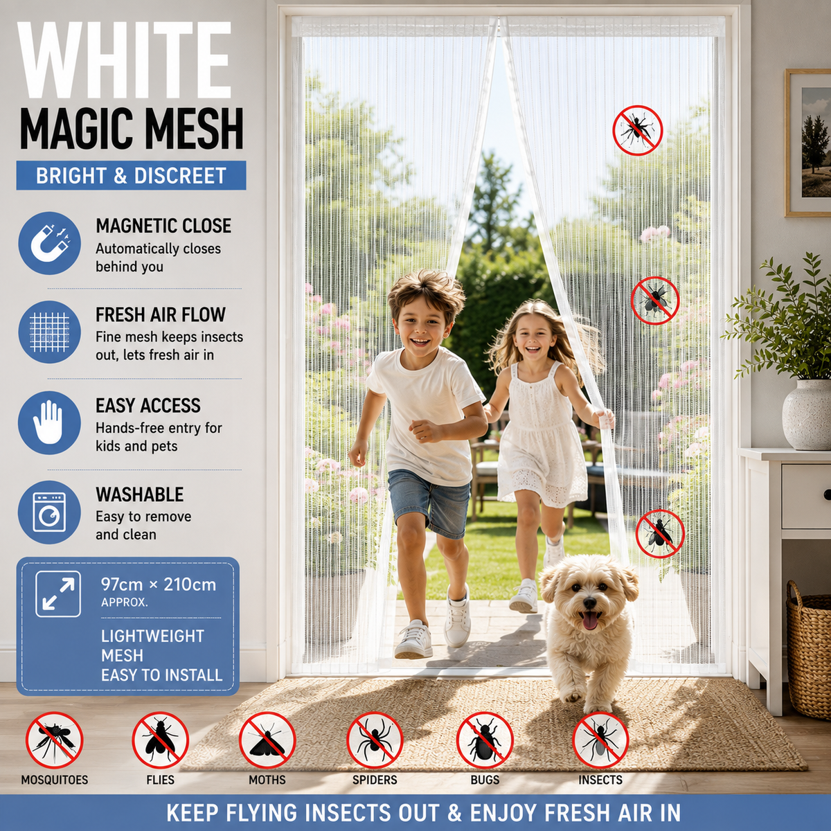 Magic Mesh Magnetic Mosquito & Fly Screen Door – 5 Colours