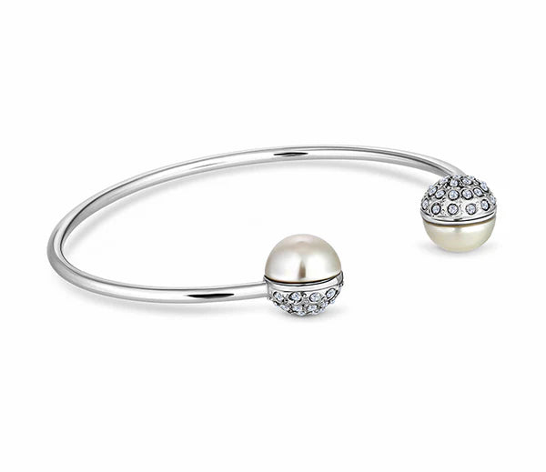 Diamond Style London - Pearl bangle plated in rhodium (Item code: Pearlbangle)