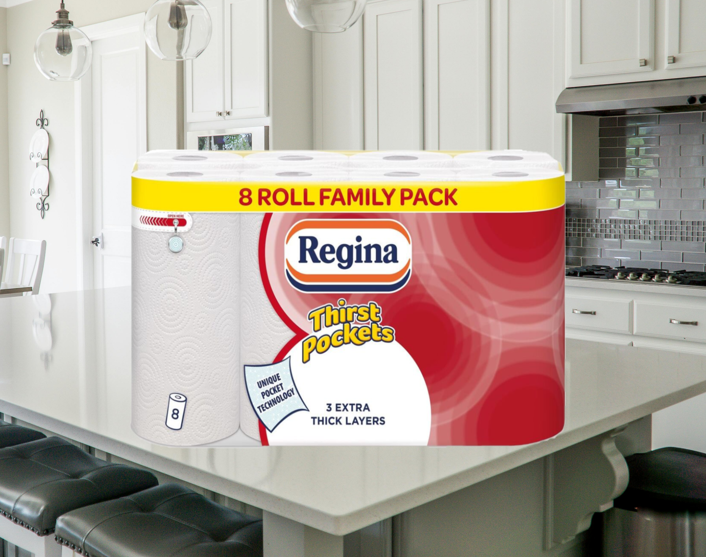 Regina Thirst Pockets 3 Ply 8 Pack White