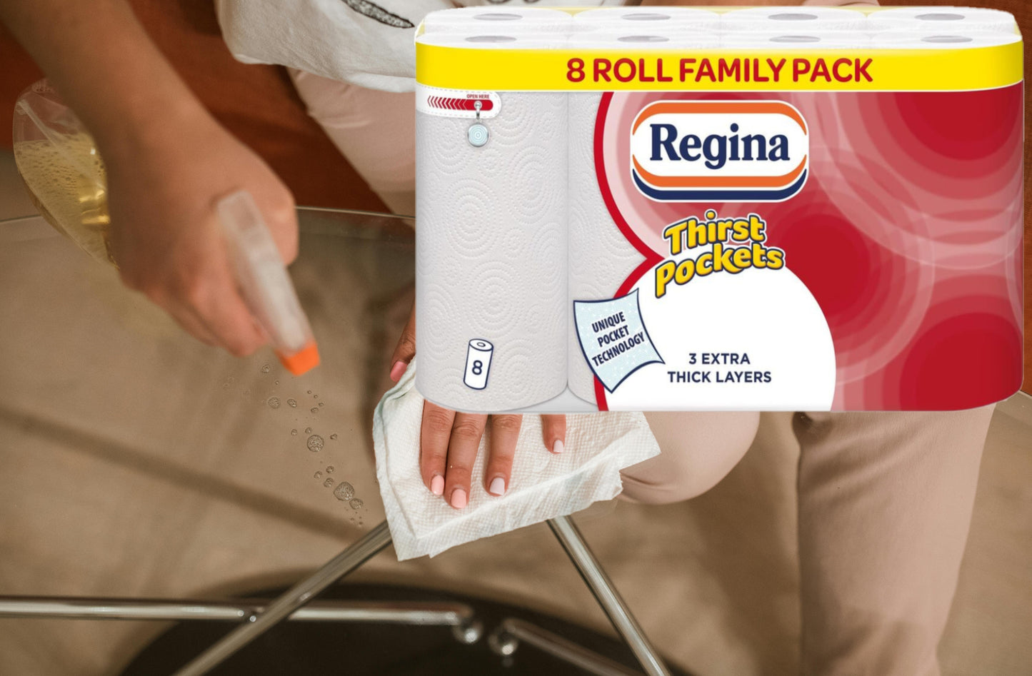 Regina Thirst Pockets 3 Ply 8 Pack White
