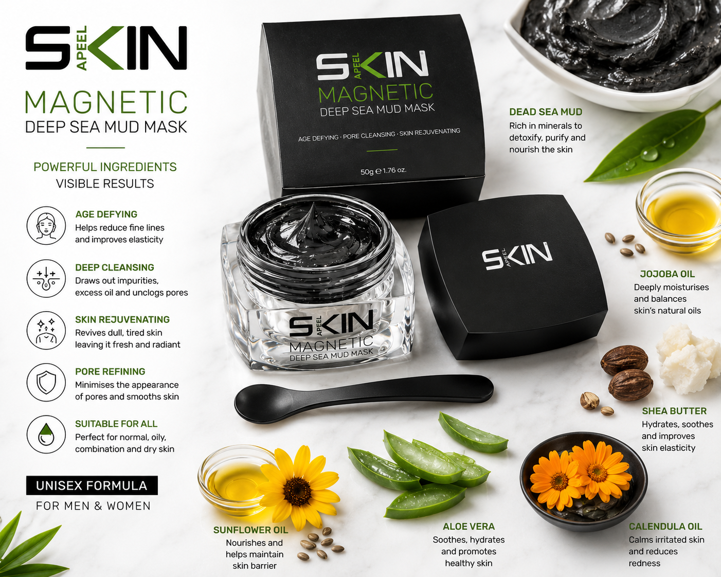Skinapeel Magnetic Deep Sea Mud Mask With Application Spoon 50g