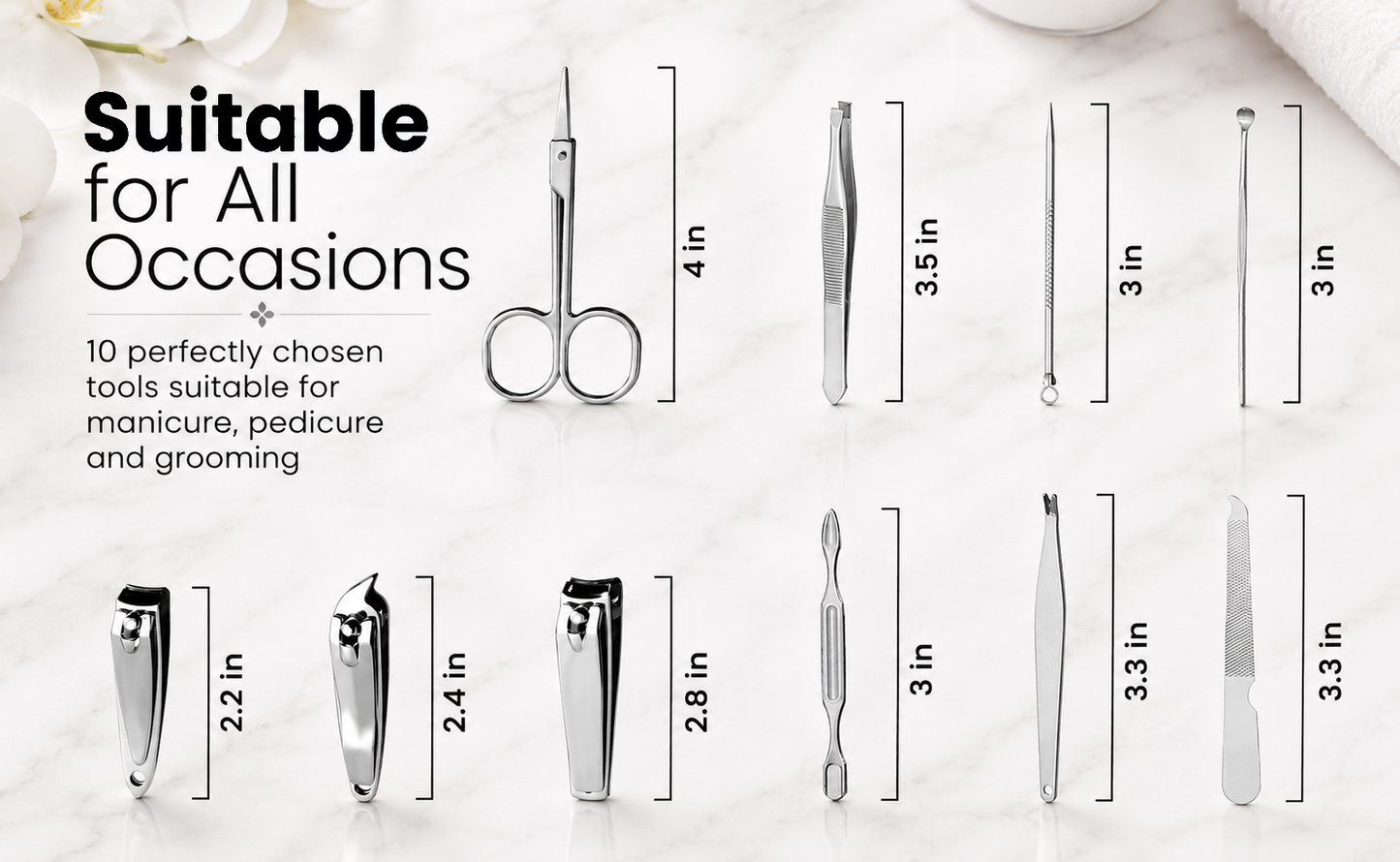 Skinapeel Mini 10pc Manicure Kit – Stainless Steel Grooming Set