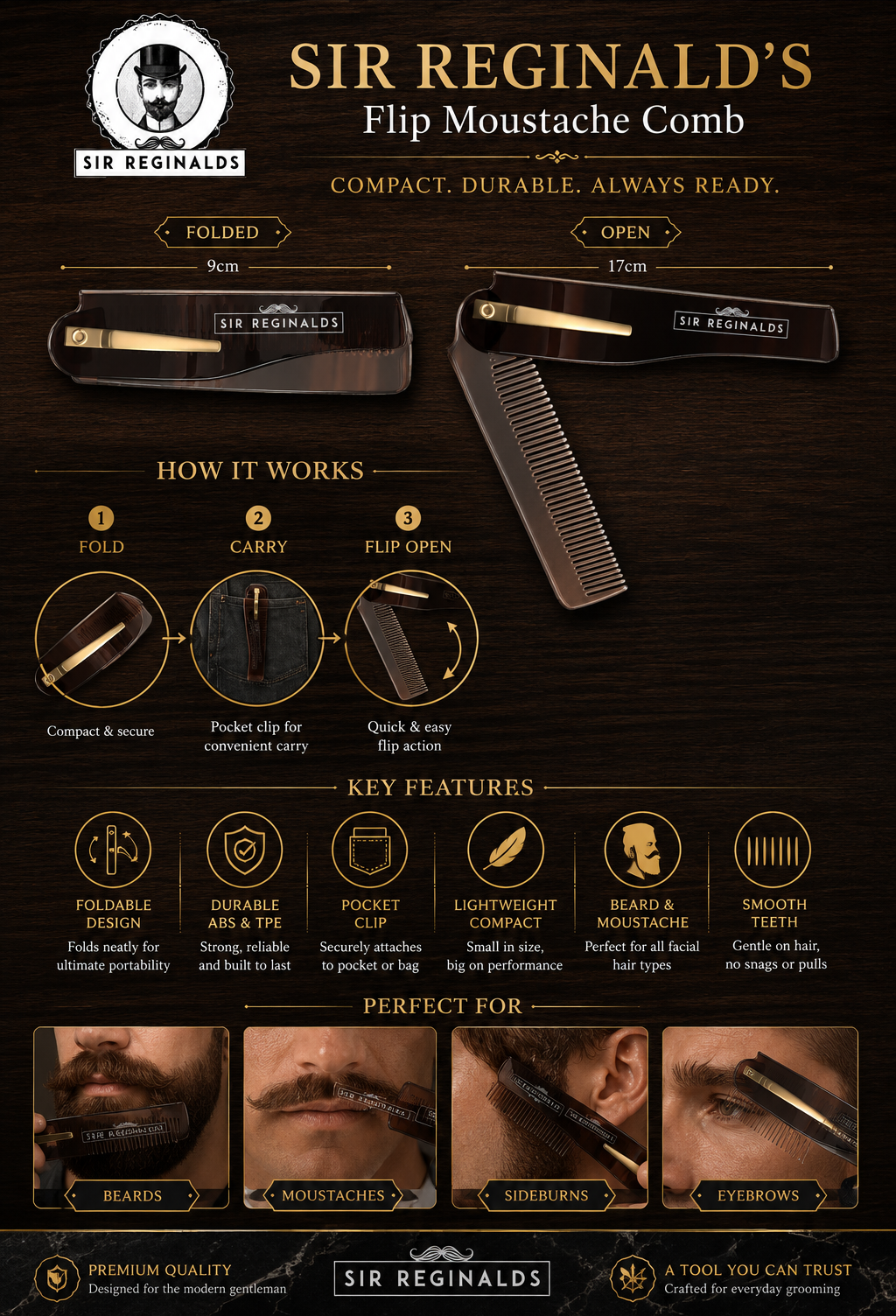 Sir Reginald's Foldable Beard Comb & Moustache Comb