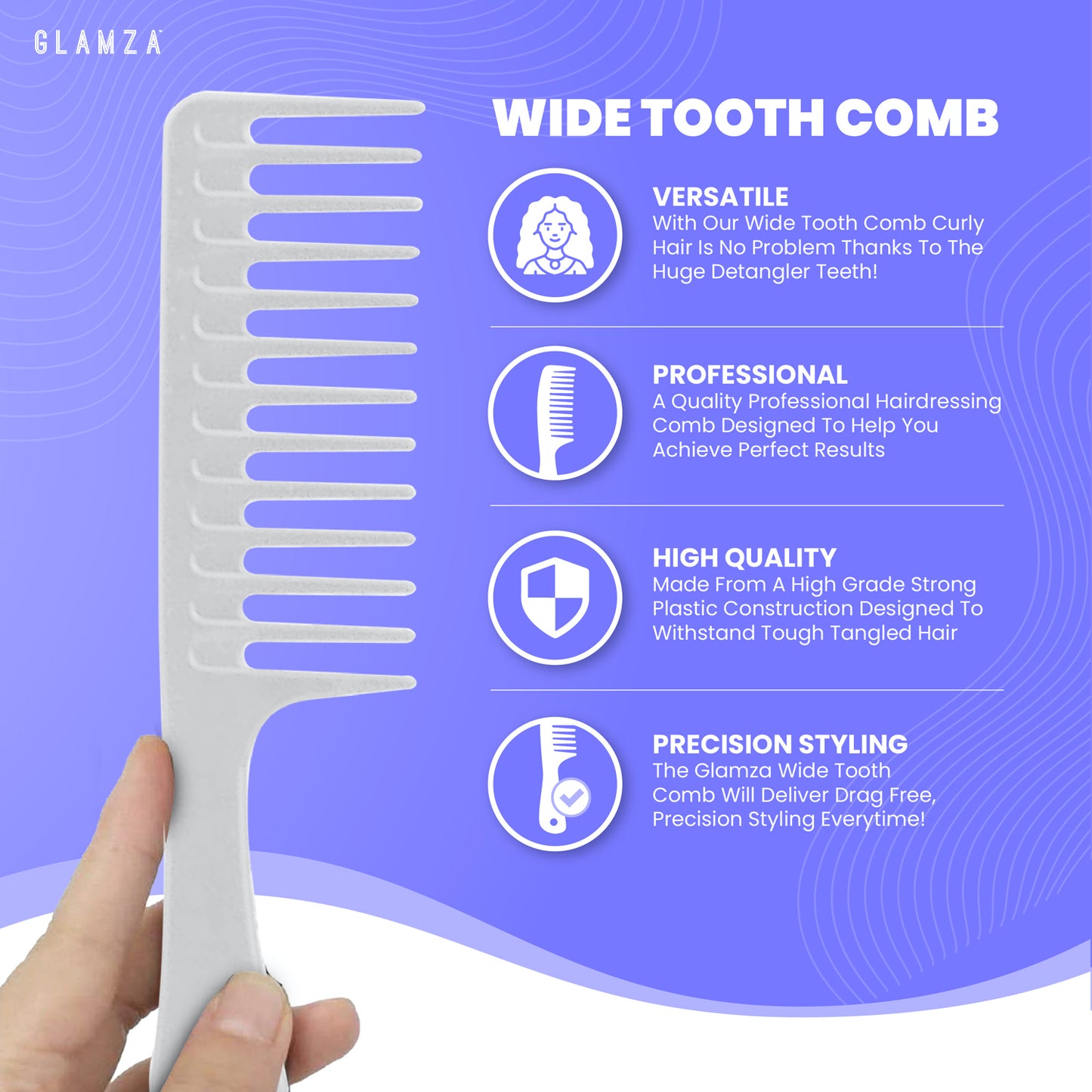 Glamza Big Wide Tooth Comb - White