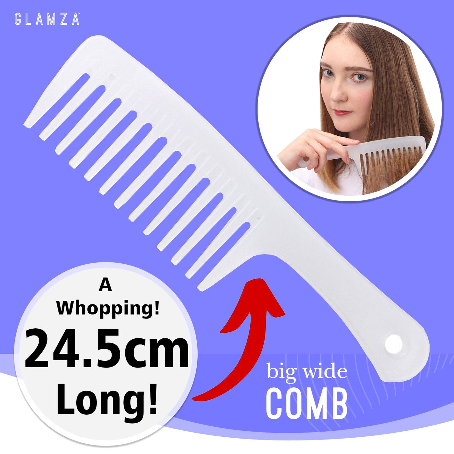 Glamza Big Wide Tooth Comb - White