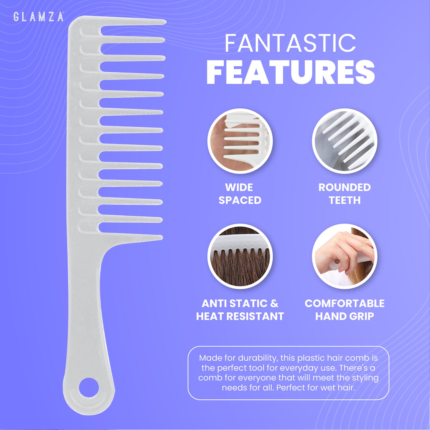 Glamza Big Wide Tooth Comb - White
