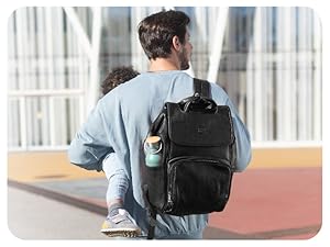 Baby Uma Award Winning Baby Changing Bag Backpack- Black Leather