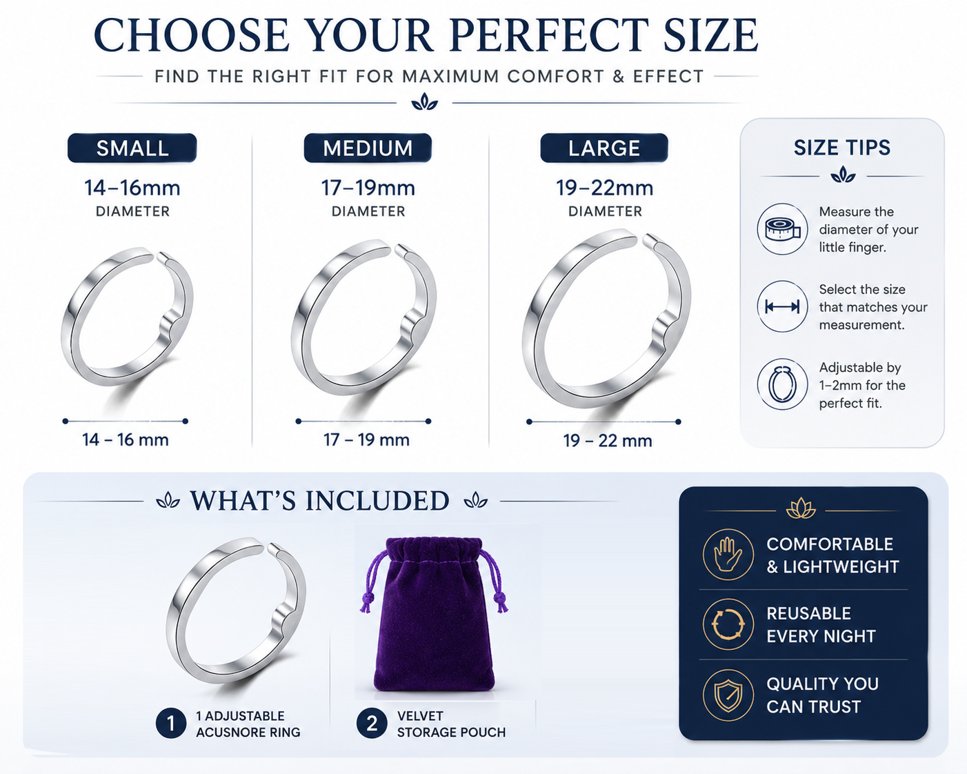 Acusnore Pressure Point Snoring Ring - Purple Pouch