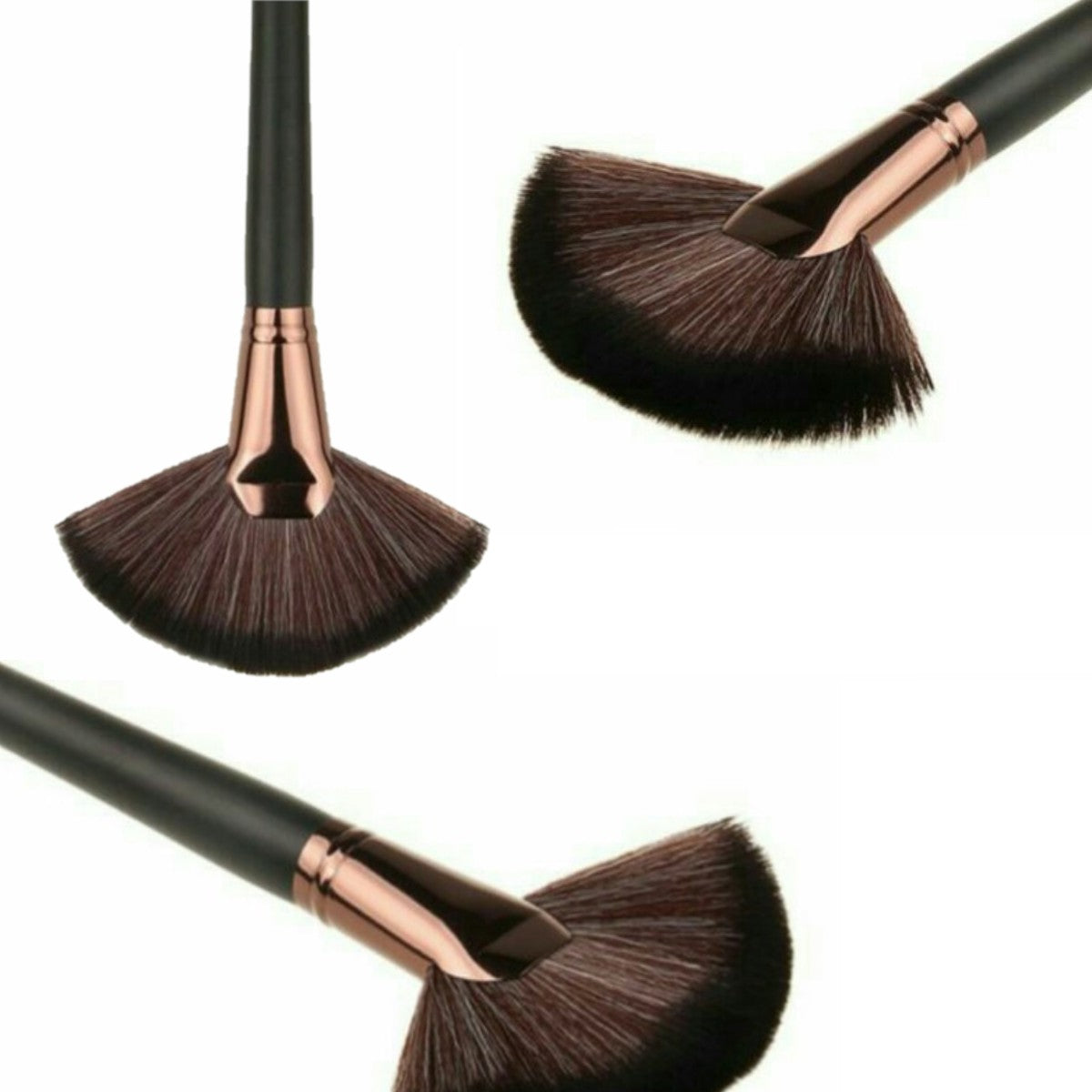 Large Fan Makeup Brush – Black Handle with Rose Gold Ferrule