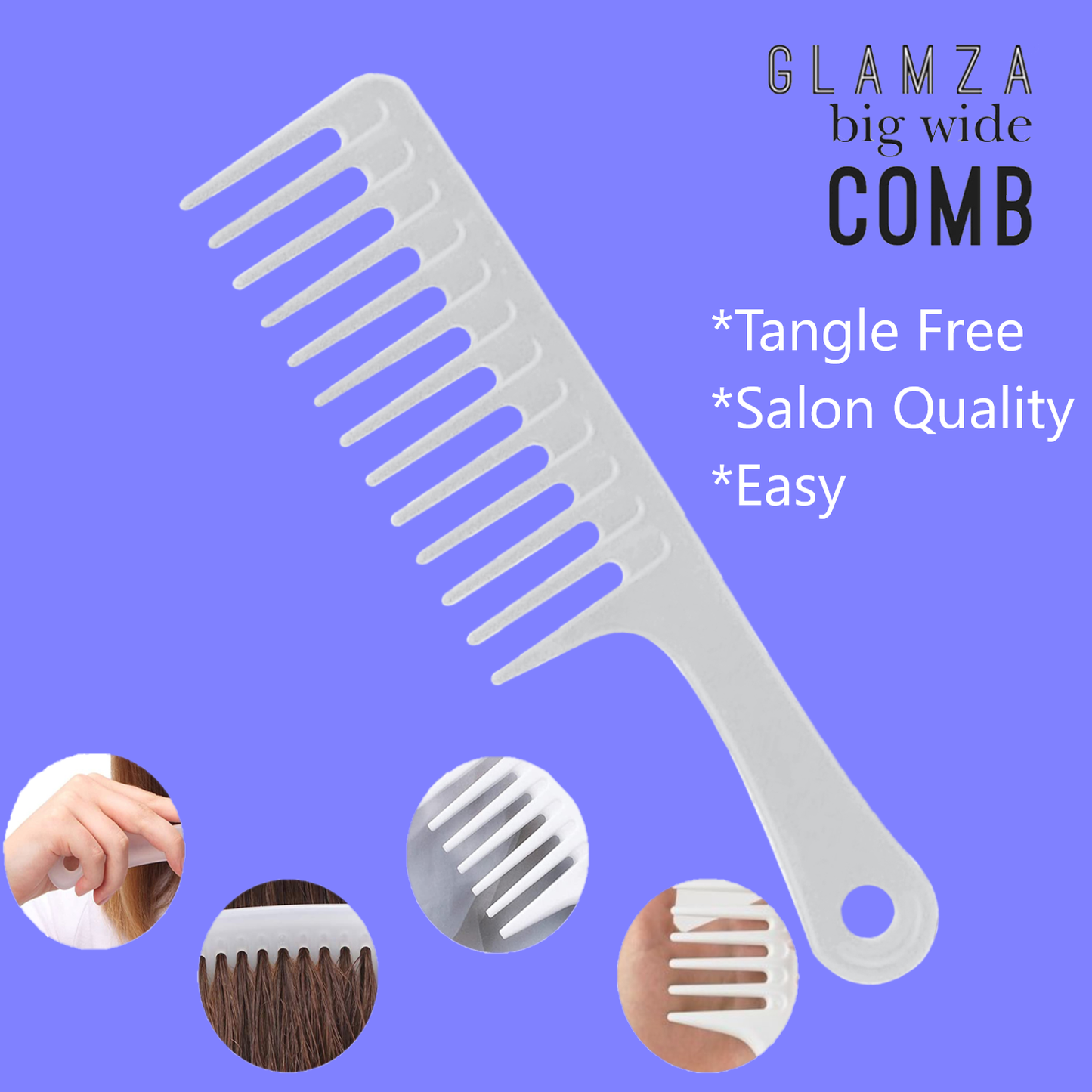 Glamza Big Wide Tooth Comb - White