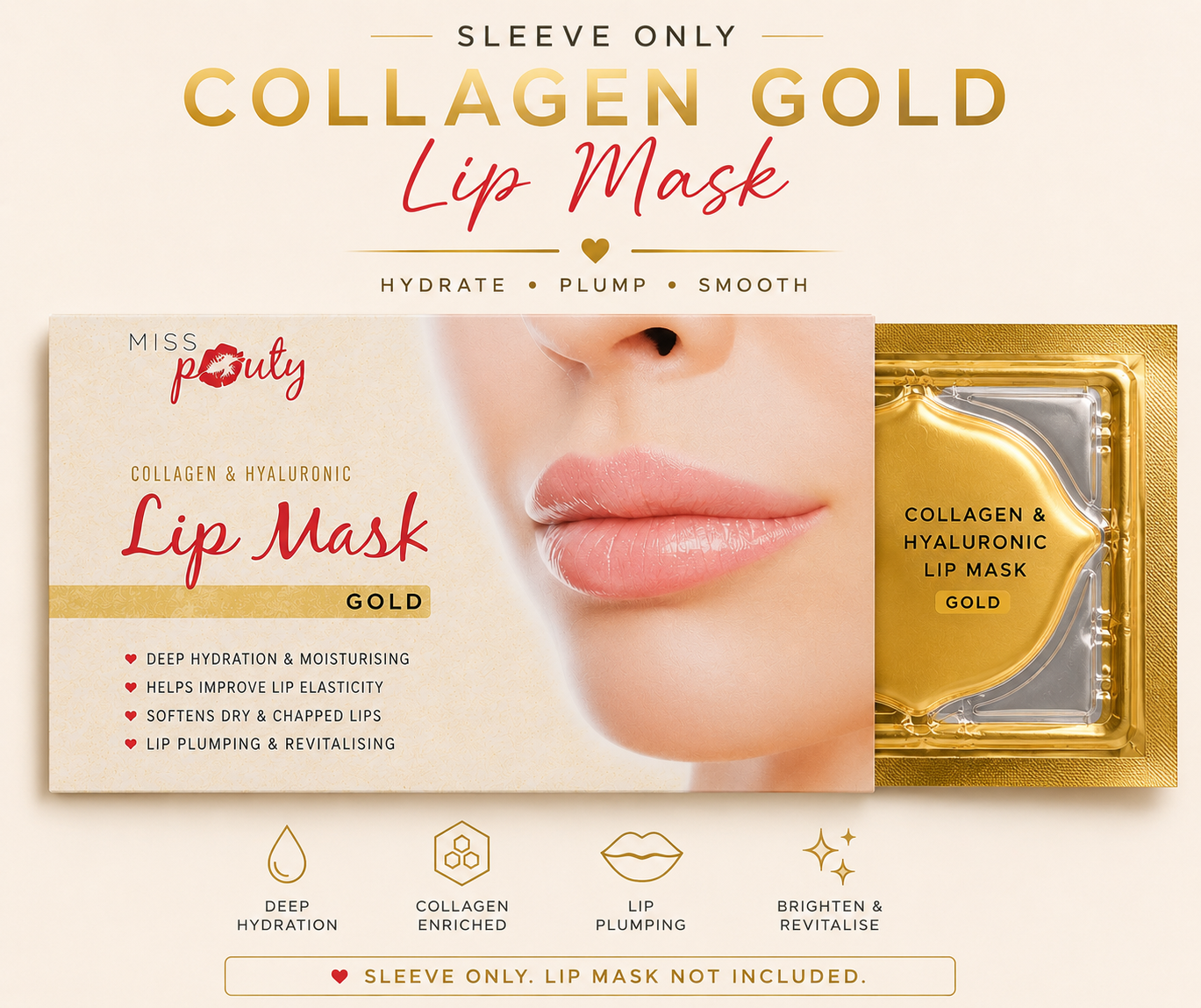 Miss Pouty Gold Collagen Lip Masks Hydrating & Plumping Lip Treatment - Packaging Sleeves Only