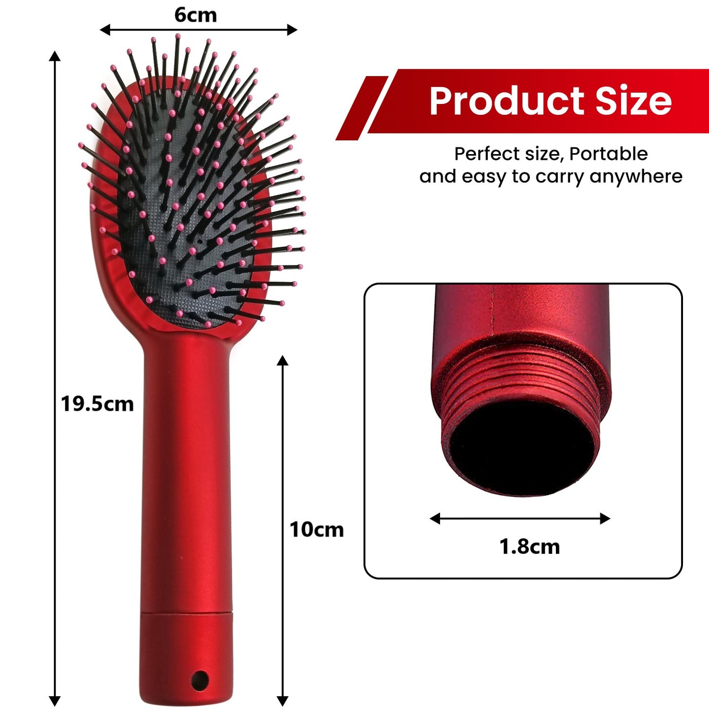 Generise 'Secret Stash' Red Hairbrush - Rubberised Handle