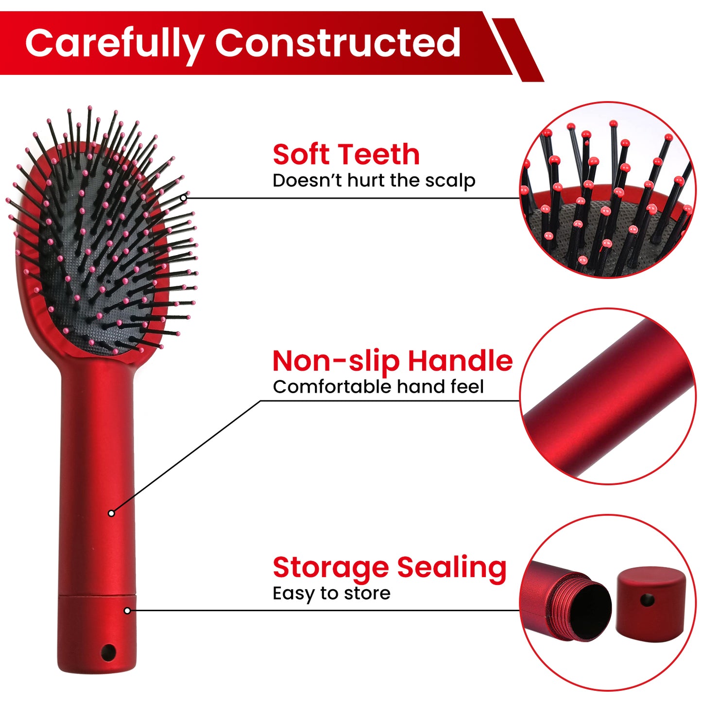 Generise 'Secret Stash' Red Hairbrush - Rubberised Handle