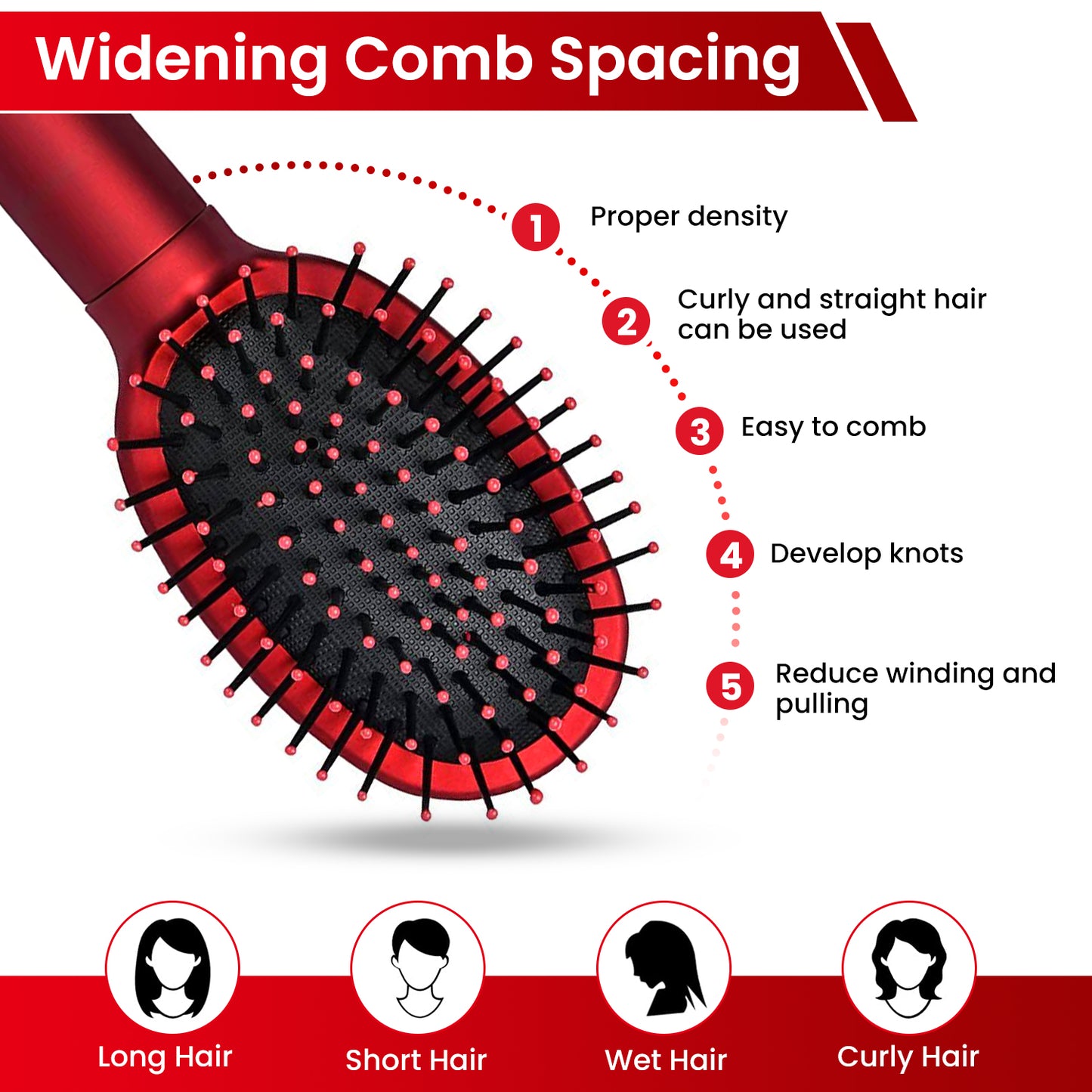 Generise 'Secret Stash' Red Hairbrush - Rubberised Handle