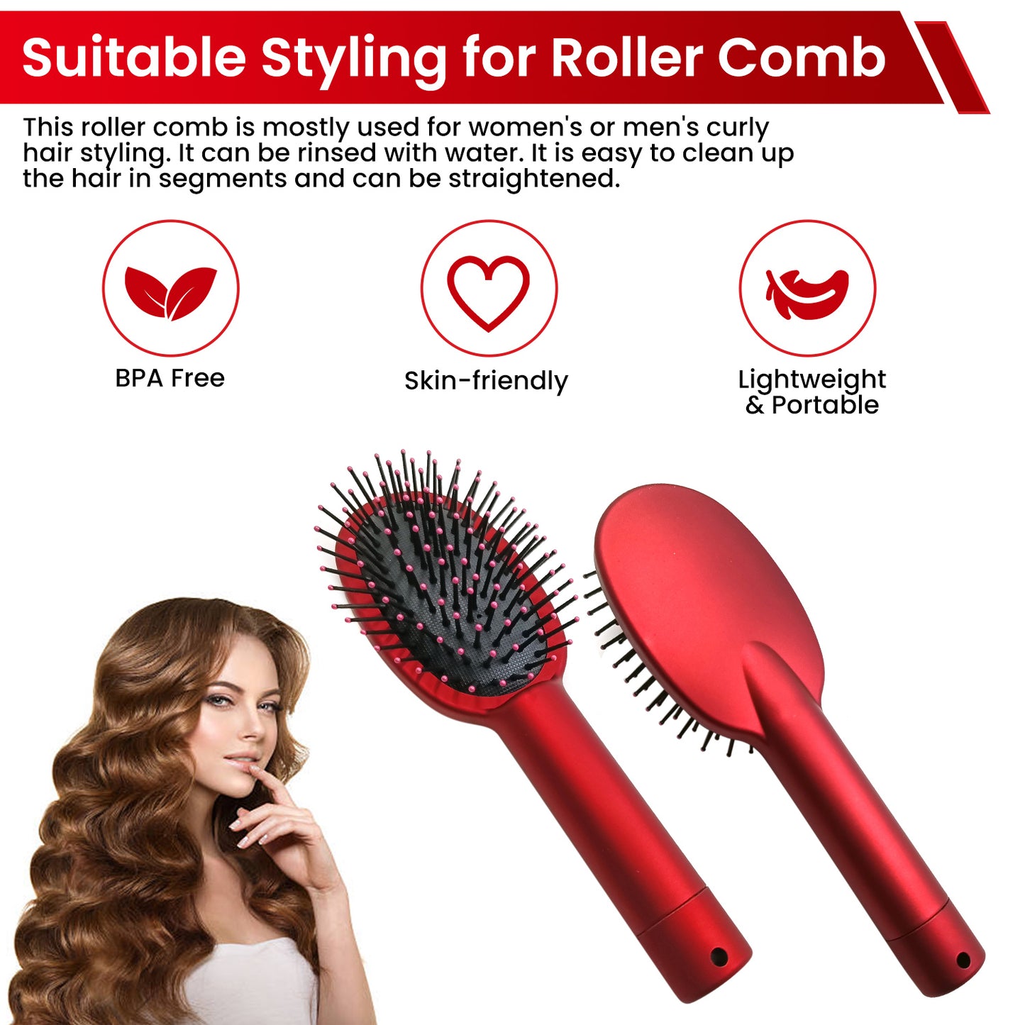 Generise 'Secret Stash' Red Hairbrush - Rubberised Handle