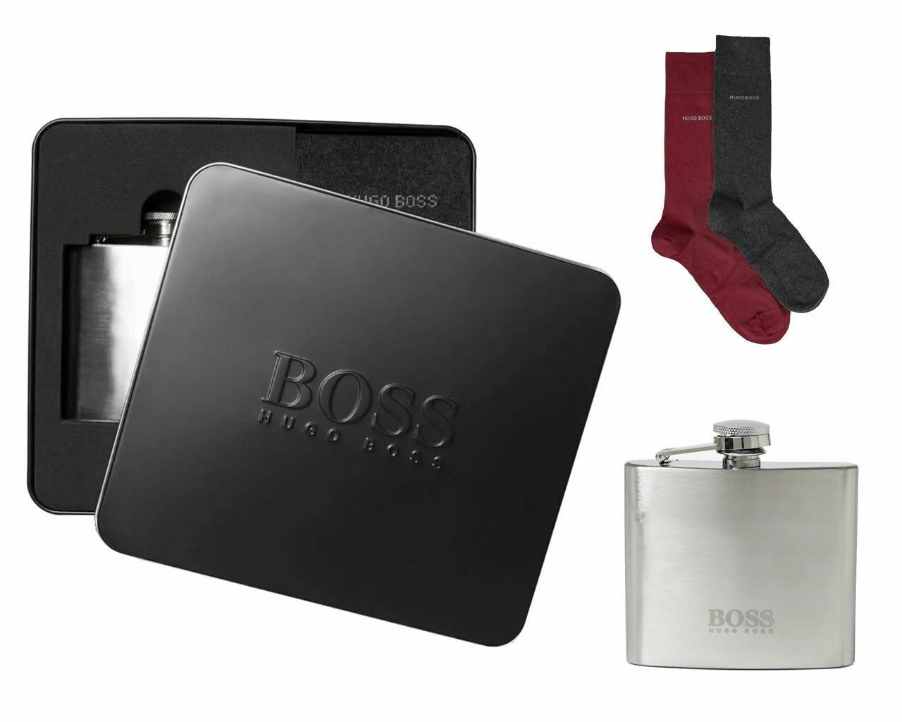 Hugo Boss Gift Set - Hip Flask & Socks - 2 Pairs (UK Size 6-11)