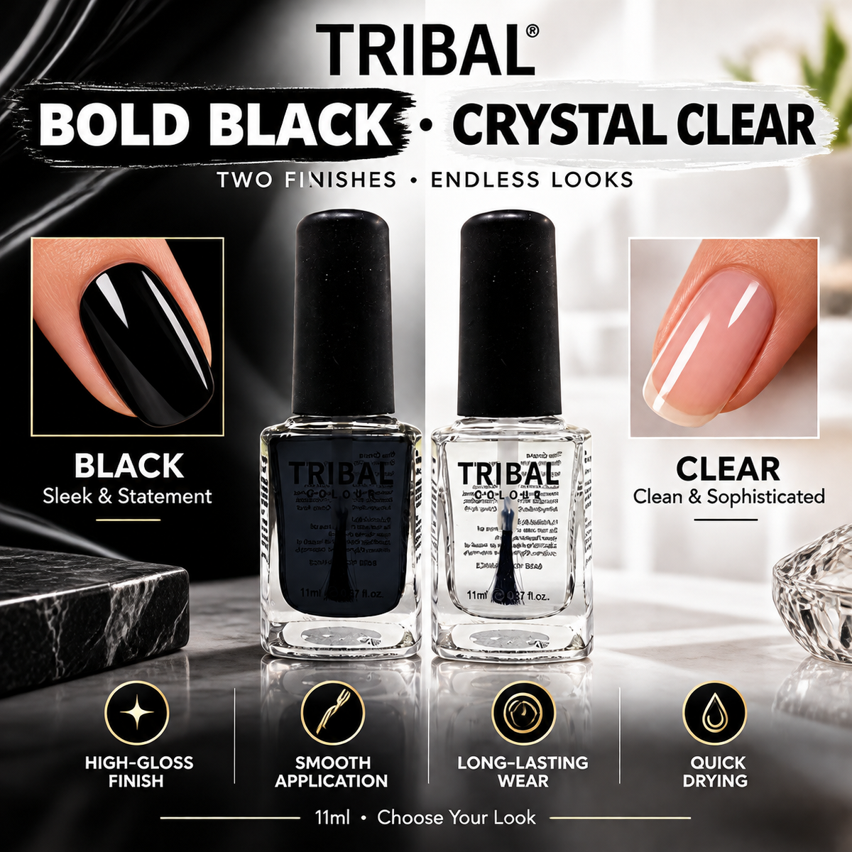Tribal Black and Clear Nail Polish Collection – 11ml