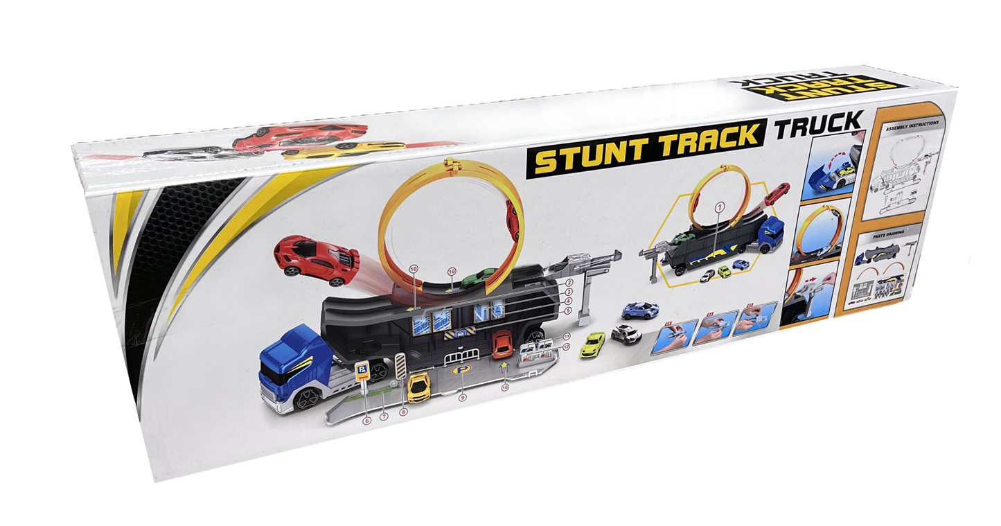 Children's Stunt Track Truck Set with 3 Cars – Free UK Delivery - Toys