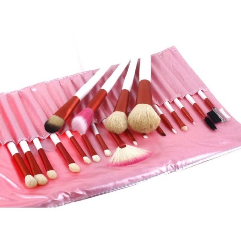 20pc Professional Brush Set in Pink Leather Pouch - Glamza