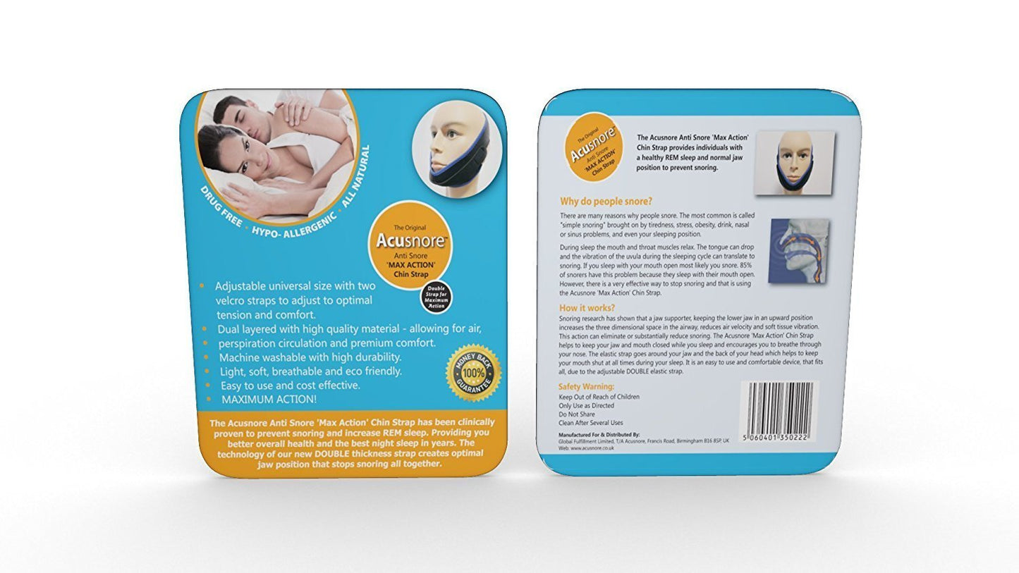 The Original Acusnore Anti-Snore Double Support "Max Action" Chin Strap – Advanced Snoring Solution for a Restful Night