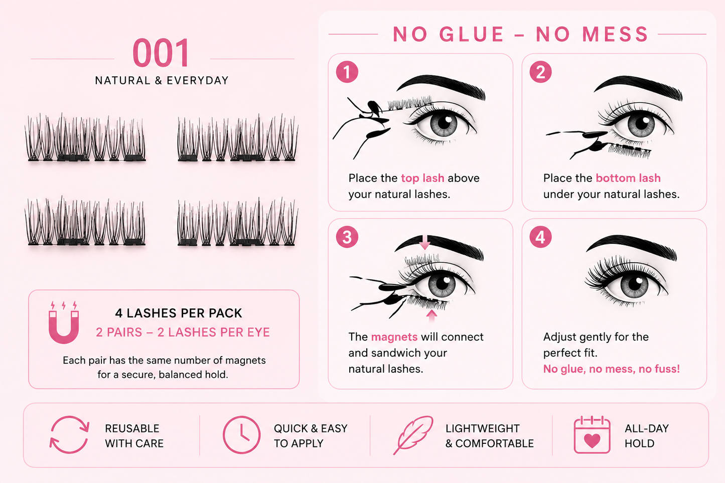 Glamza Magnetic Eyelashes – 8 Styles Available | Reusable False Lashes | No Glue Required