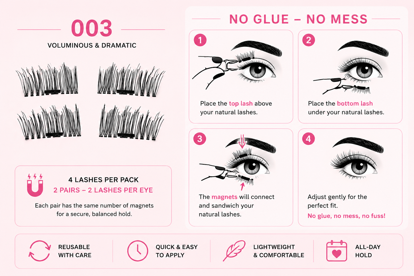 Glamza Magnetic Eyelashes – 8 Styles Available | Reusable False Lashes | No Glue Required