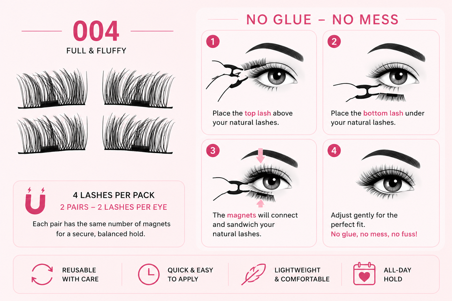 Glamza Magnetic Eyelashes – 8 Styles Available | Reusable False Lashes | No Glue Required