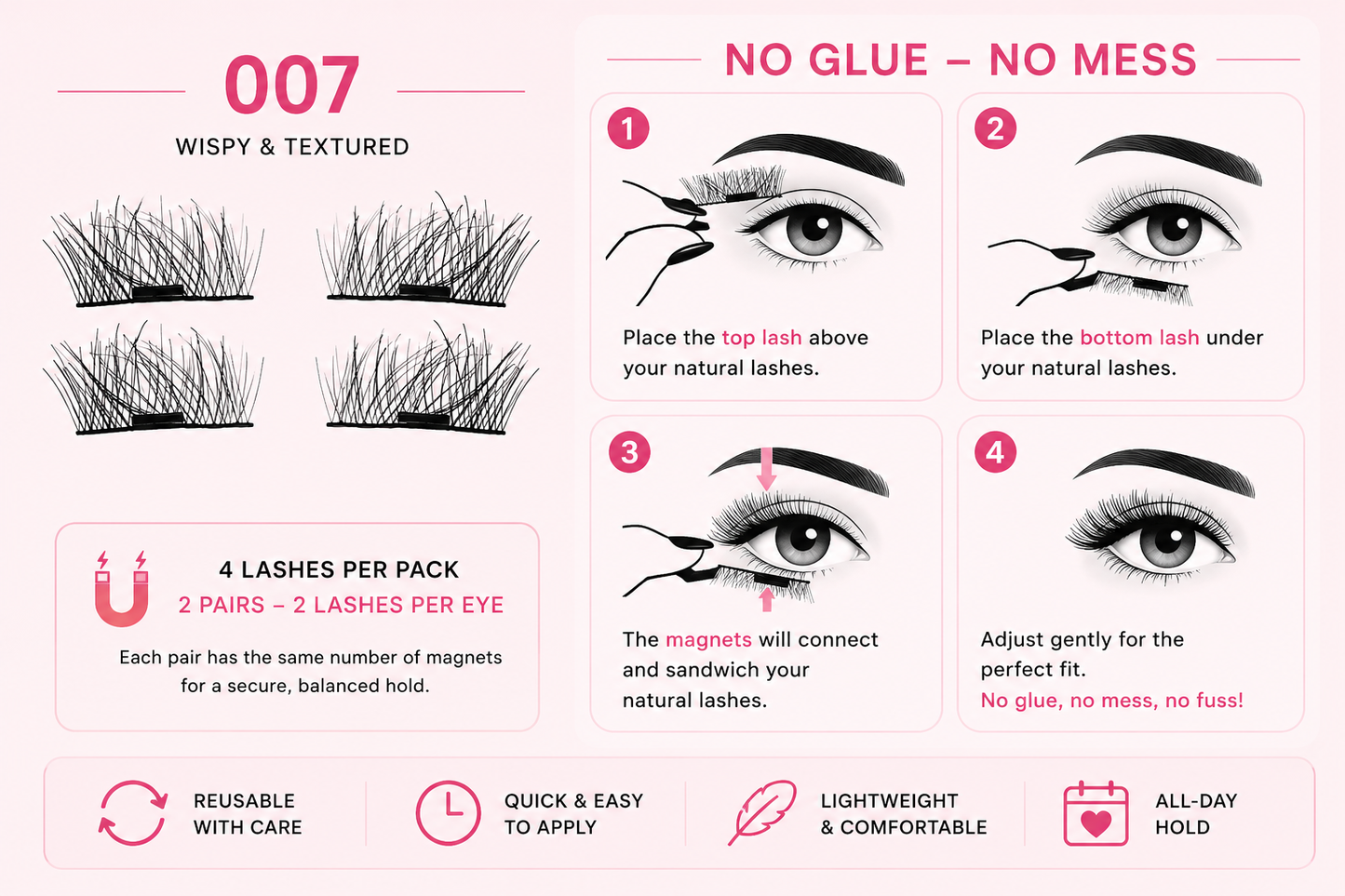 Glamza Magnetic Eyelashes – 8 Styles Available | Reusable False Lashes | No Glue Required