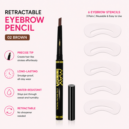 Maxdona Professional Retractable Eyebrow Pencils - Black Case