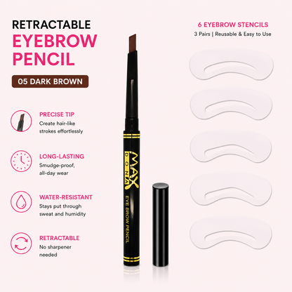 Maxdona Professional Retractable Eyebrow Pencils - Black Case