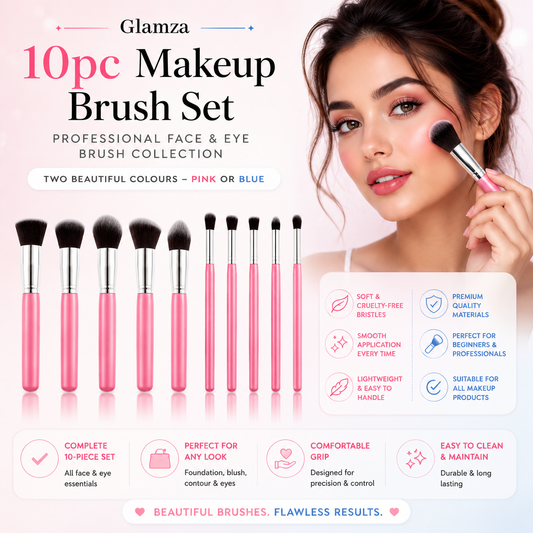 Glamza 10pc Brush Set - Pink