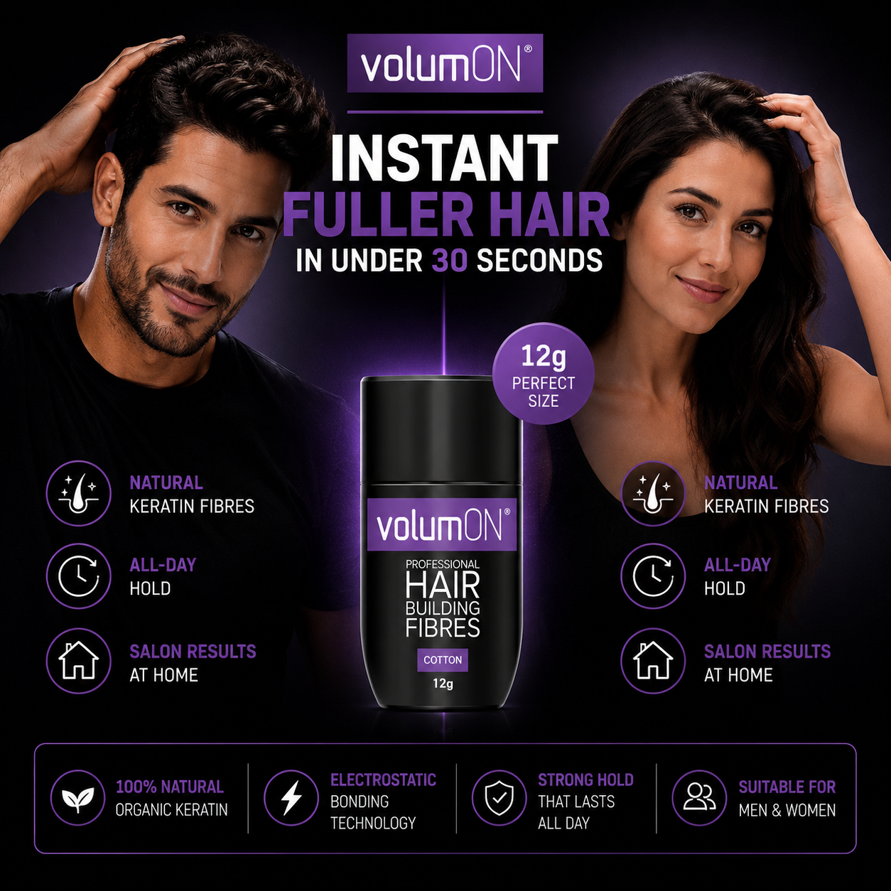 Volumon Hair Building Fibres - COTTON 12g
