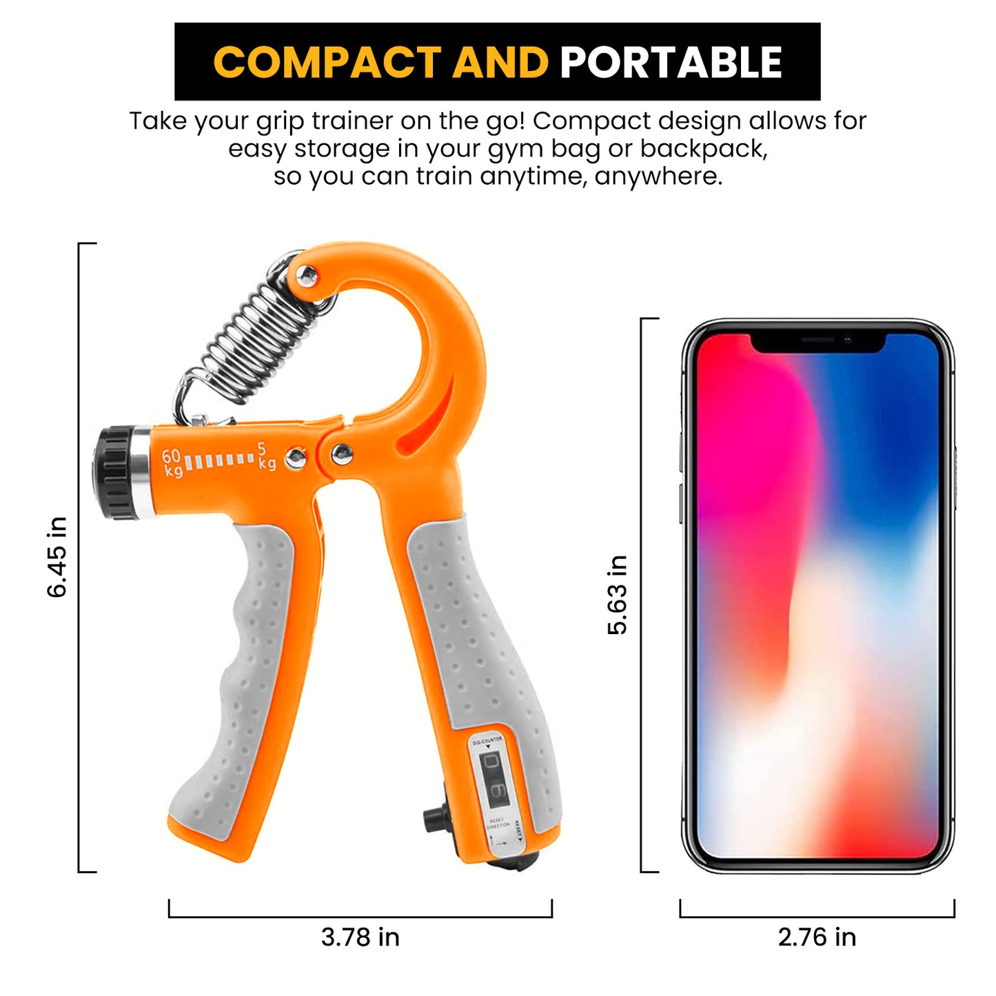 Generise Adjustable Hand Grip with Counter- 5kg - 60kg- Orange
