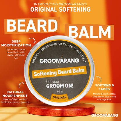 Groomarang Softening Beard Balm 60ml - Enriched with Sweet Almond Oil, Jojoba, Limonene & Linalool