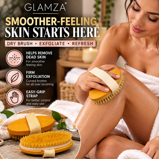 Glamza 2 in 1 Bath & Shower Brush & Dry Skin Body Brush – Hard Bristle Exfoliating Brush