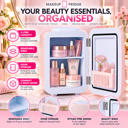 Makeup Fridge 4 Litre 220V - 7" x 9" x 9.9" - Pink - FROM BEAUTYBAY RRP £65