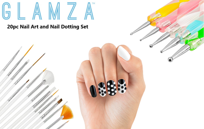 Glamza Nail Art 20pc Dotting & Brush Set