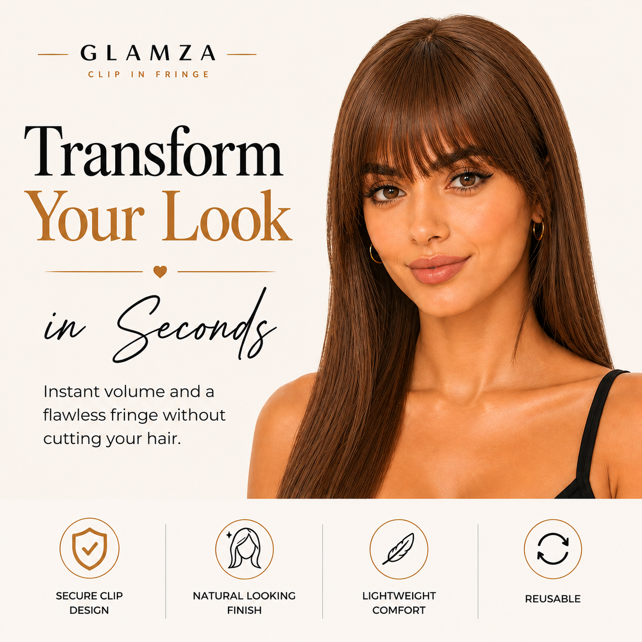 Glamza 'Big Bang' Clip in Hair Bangs - Thicker & Fuller - 6 Options