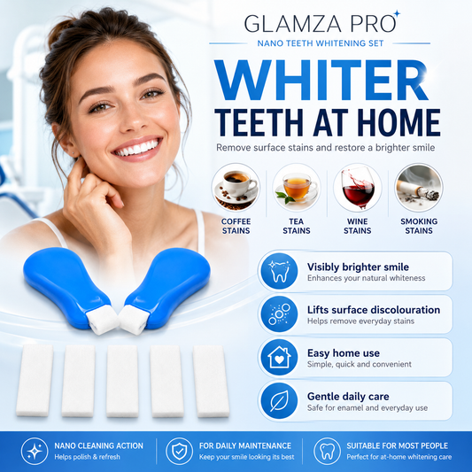 Glamza Pro Nano Teeth Cleaning & Stain Removal Kit – 2 Applicators + 5 Cleaning Strips