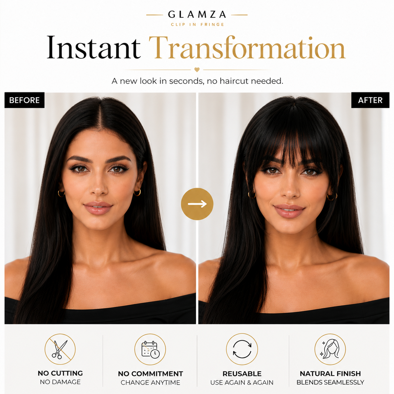 Glamza 'Big Bang' Clip in Hair Bangs - Thicker & Fuller - 6 Options