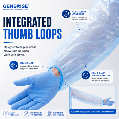 Disposable Waterproof Isolation Gowns with Thumb Loops | Blue Embossed CPE | Waterproof PPE | Hospitals, Care Homes, Dental & Home Use