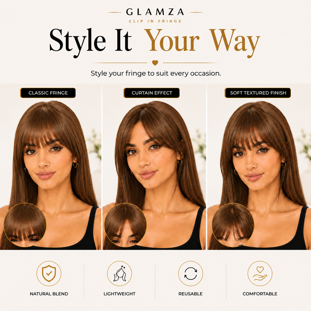 Glamza 'Big Bang' Clip in Hair Bangs - Thicker & Fuller - 6 Options