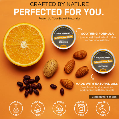 Groomarang Softening Beard Balm 60ml - Enriched with Sweet Almond Oil, Jojoba, Limonene & Linalool