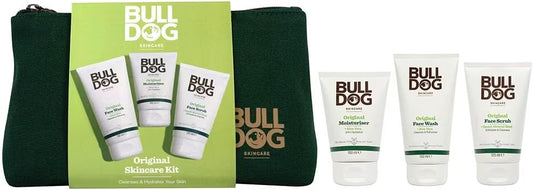 Bulldog Original Skincare Kit For Men 4pc (Washbag, 150ml Face Wash, 100ml Moisturiser, 125ml Scrub)