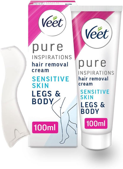 Veet Pure Inspirations Hair Removal Cream for Sensitive Skin, for Legs and Body, 100ml