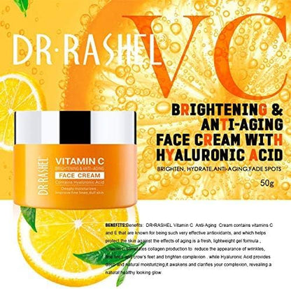 Dr Rashel Vitamin C Brightening & Anti Aging Face Cream with Hyaluronic Acid - 50g Tub