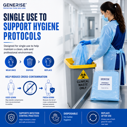 Disposable Waterproof Isolation Gowns with Thumb Loops | Blue Embossed CPE | Waterproof PPE | Hospitals, Care Homes, Dental & Home Use