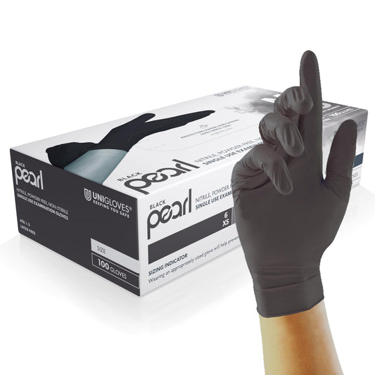 Unigloves Pearl Nitrile Gloves - BLACK - BOX OF 100