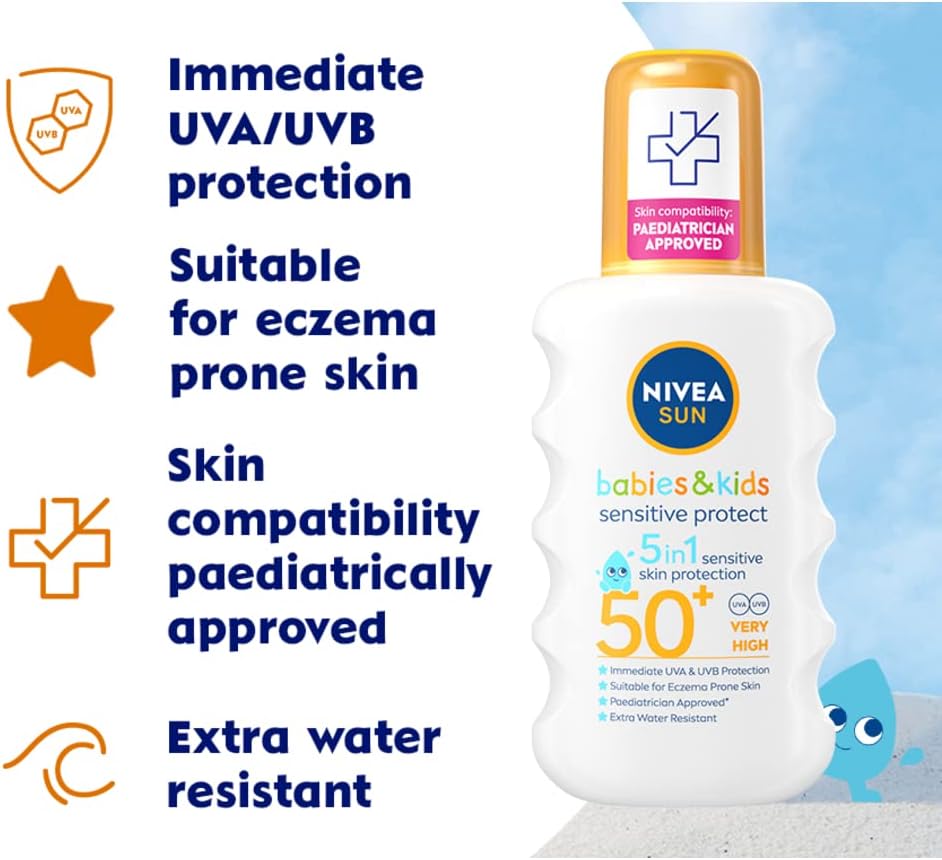 NIVEA SUN Kids Protect & Sensitive Spray (200ml) Sunscreen Spray with SPF 50+