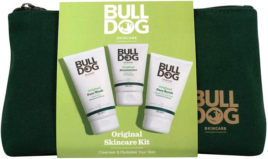 Bulldog Original Skincare Kit For Men 4pc (Washbag, 150ml Face Wash, 100ml Moisturiser, 125ml Scrub)